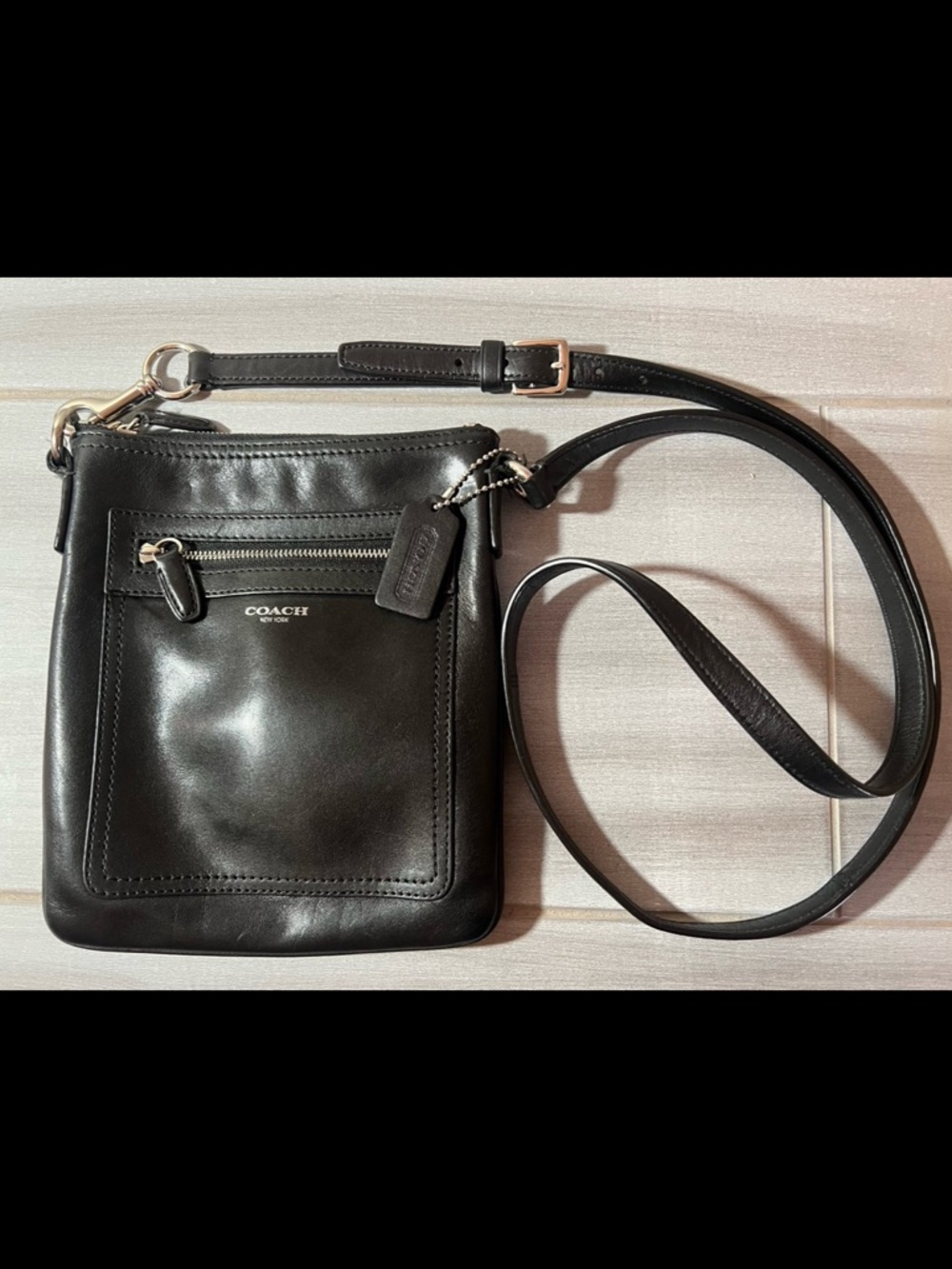 Coach Black Leather Compact Crossbody Bag